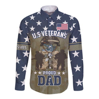Blue long-sleeve button shirt with star pattern, US veterans and Proud Dad graphic