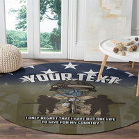 Round military-style carpet with soldier graphic, blue star header, and “ONLY REGRET” text