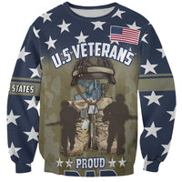 Blue stars and camo graphic sweatshirt with U.S. VETERANS and PROUD text