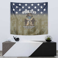 Navy star and camouflage tapestry with soldier graphic and customizable YOUR TEXT
