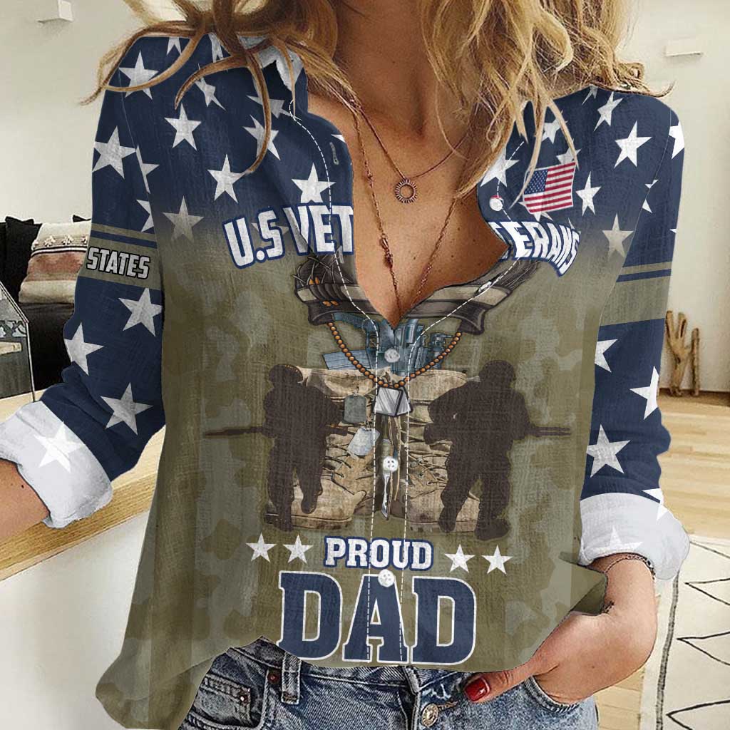 Personalized Veterans Day 2024 Women Casual Shirt U.S Veterans Proud Dad