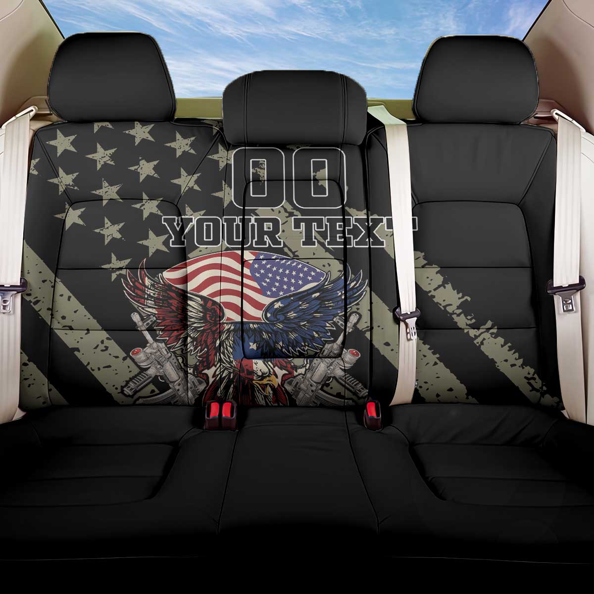 Custom Remembrance Day Back Car Seat Cover American Eagle With USA Flags - Wonder Print Shop