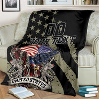 Black blanket with eagle, star field, red-white stripes, and placeholder “00” custom text