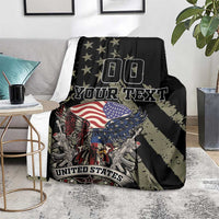 Black Memorial Day blanket with eagle, stars, and red-white stripes plus custom text