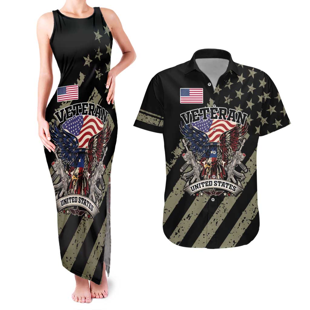 Custom Remembrance Day Couples Matching Tank Maxi Dress and Hawaiian Shirt American Eagle With USA Flags - Wonder Print Shop