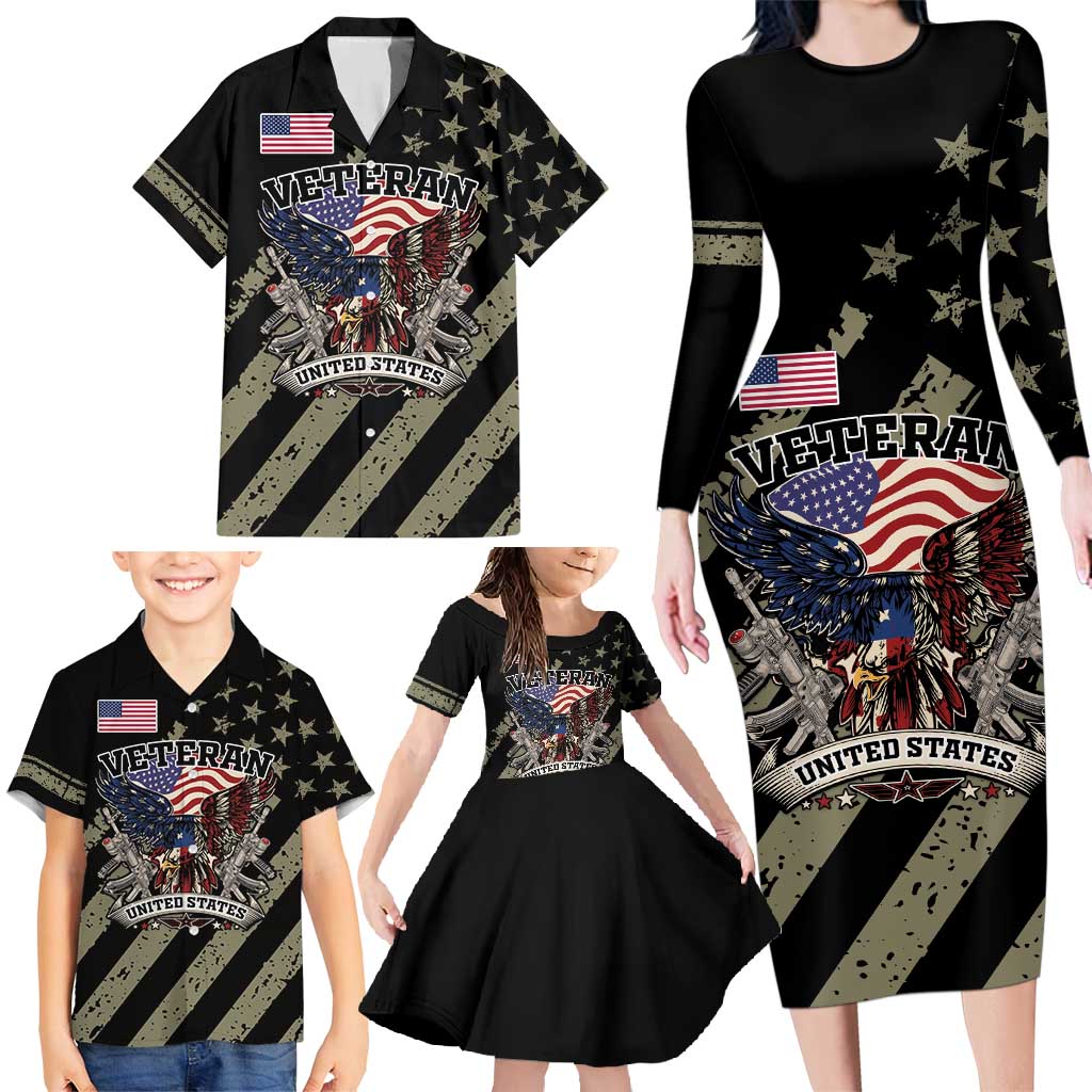 Custom Remembrance Day Family Matching Long Sleeve Bodycon Dress and Hawaiian Shirt American Eagle With USA Flags - Wonder Print Shop