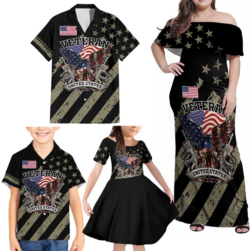 Custom Remembrance Day Family Matching Off Shoulder Maxi Dress and Hawaiian Shirt American Eagle With USA Flags - Wonder Print Shop