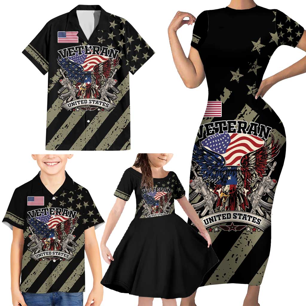 Custom Remembrance Day Family Matching Short Sleeve Bodycon Dress and Hawaiian Shirt American Eagle With USA Flags - Wonder Print Shop