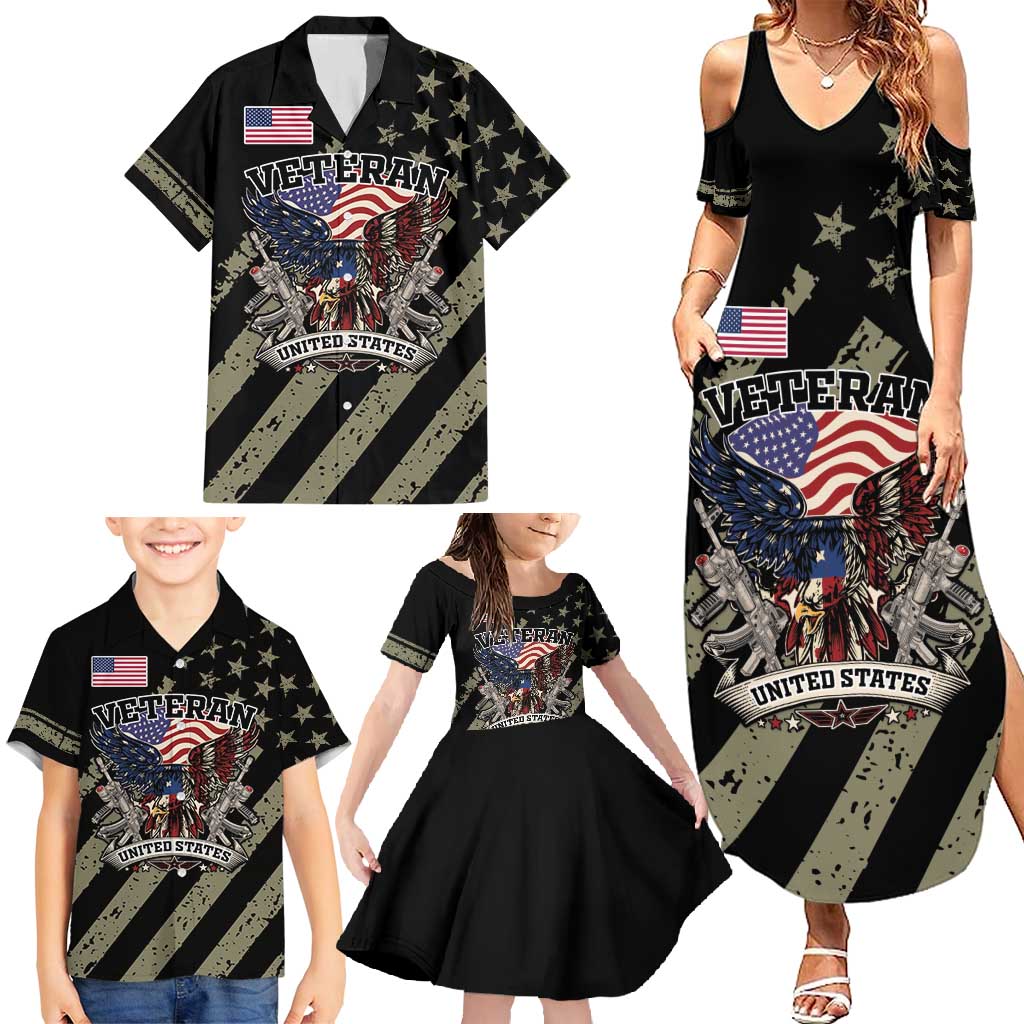 Custom Remembrance Day Family Matching Summer Maxi Dress and Hawaiian Shirt American Eagle With USA Flags - Wonder Print Shop