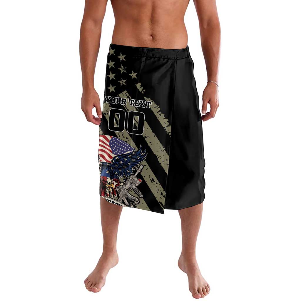 Black lavalava skirt with front patriotic graphic, stars and flag design