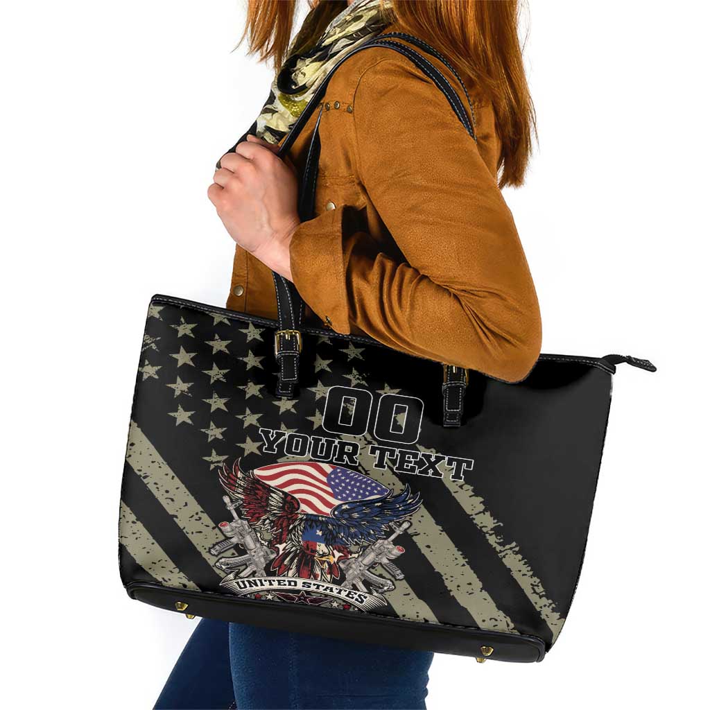 Custom Remembrance Day Leather Tote Bag American Eagle With USA Flags