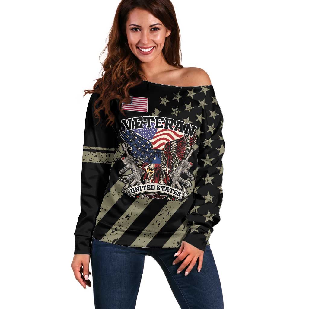 Custom Remembrance Day Off Shoulder Sweater American Eagle With USA Flags - Wonder Print Shop