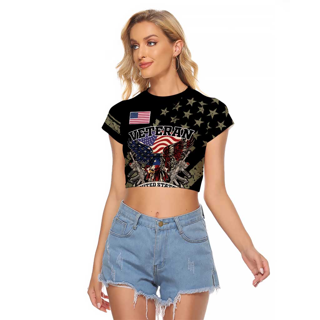 Custom Remembrance Day Raglan Cropped T Shirt American Eagle With USA Flags - Wonder Print Shop