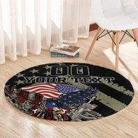 Round black remembrance carpet with “YOUR TEXT” and eagle with USA flag design