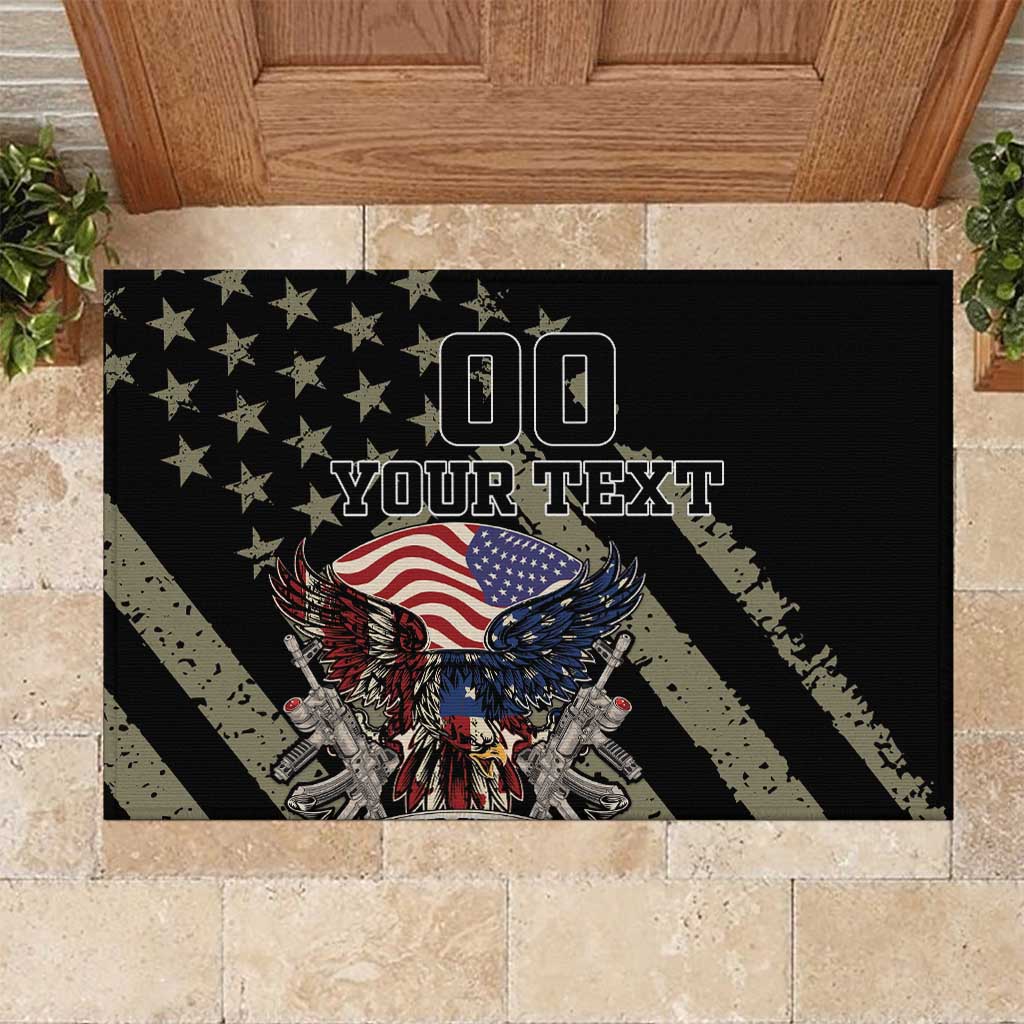 Custom Remembrance Day Rubber Doormat American Eagle With USA Flags