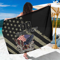 Black sarong with stars and stripes eagle print, YOUR TEXT, UNITED STATES, draped view