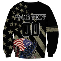 Black sweatshirt back with stars, eagle, American flag, YOUR TEXT and 00