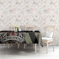 Black remembrance Day tablecloth on dining table with eagle and USA flags theme
