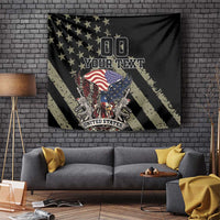 Black remembrance day tapestry with American eagle, USA flag, stars, and “YOUR TEXT”.