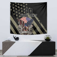 Black tapestry with American eagle, USA flag, stars, and “YOUR TEXT” on wall.