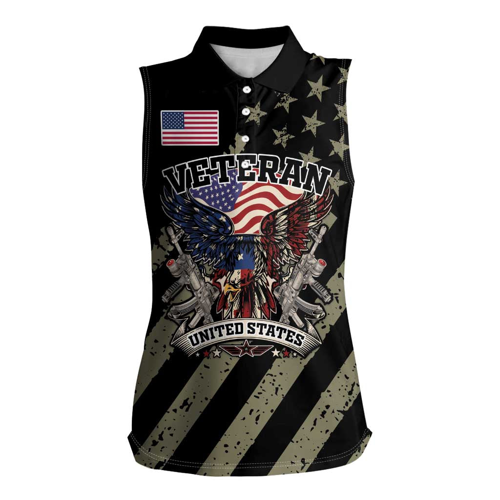 Custom Remembrance Day Women Sleeveless Polo Shirt American Eagle With USA Flags