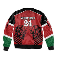 Red and black bomber jacket with Your Text 24 number and lion graphic
