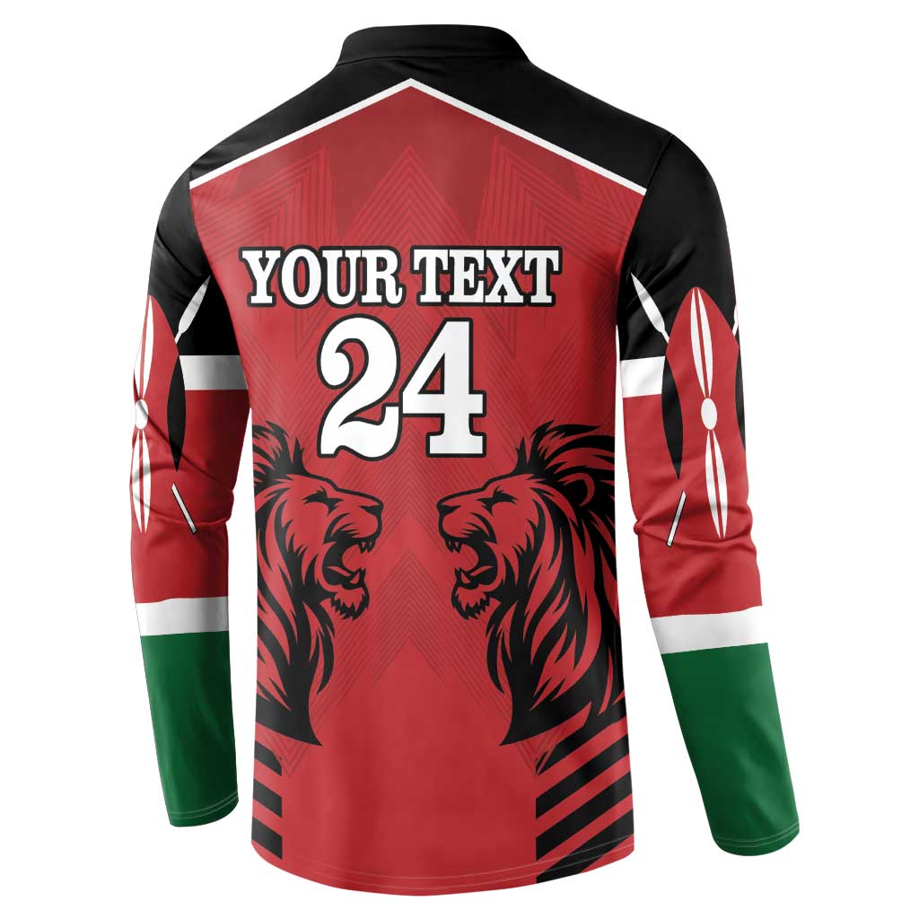 Back of red button sweatshirt with lion graphics, YOUR TEXT 24, long sleeves