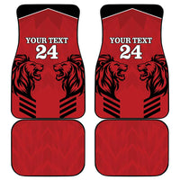 Red car floor mat set of 4 with lion graphic and "Your text 24"