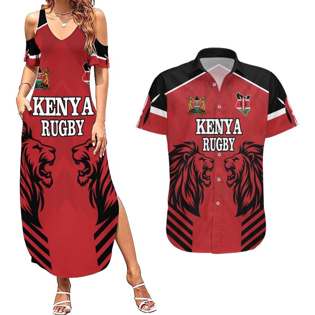 Custom Kenya Rugby Couples Matching Summer Maxi Dress and Hawaiian Shirt African Lion Unique Style - Wonder Print Shop