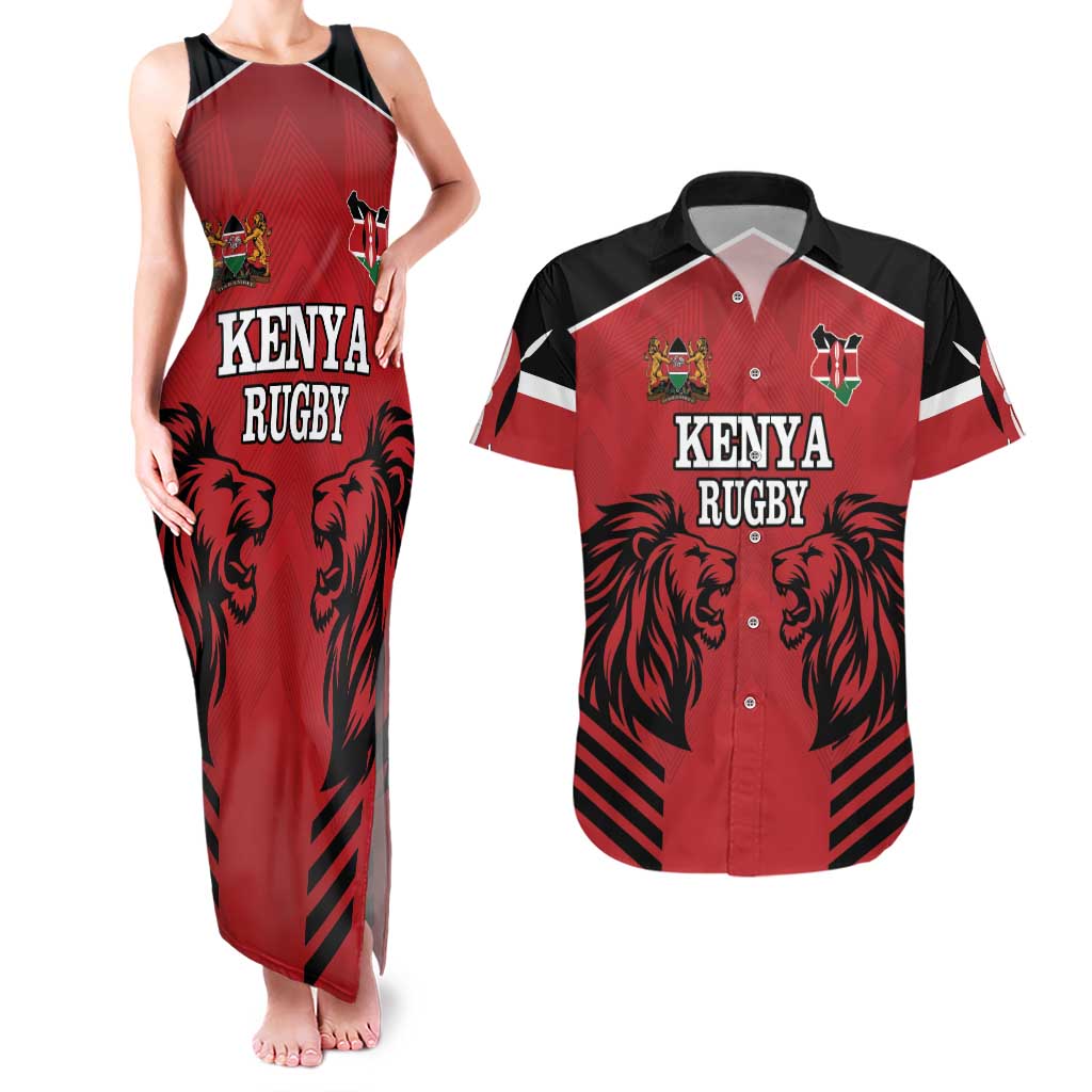 Custom Kenya Rugby Couples Matching Tank Maxi Dress and Hawaiian Shirt African Lion Unique Style - Wonder Print Shop