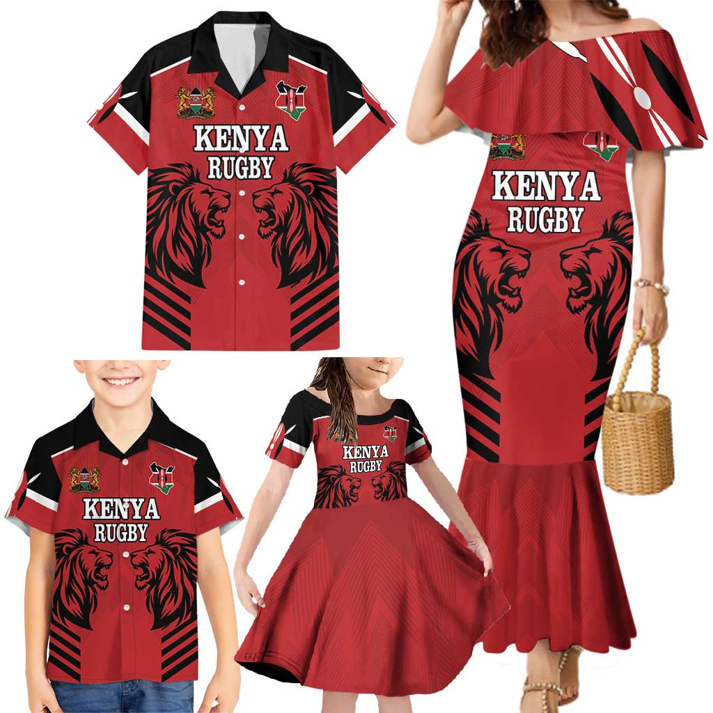 Custom Kenya Rugby Family Matching Mermaid Dress and Hawaiian Shirt African Lion Unique Style - Wonder Print Shop