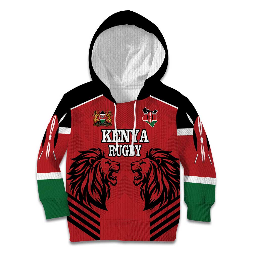 Custom Kenya Rugby Kid Hoodie African Lion Unique Style - Wonder Print Shop