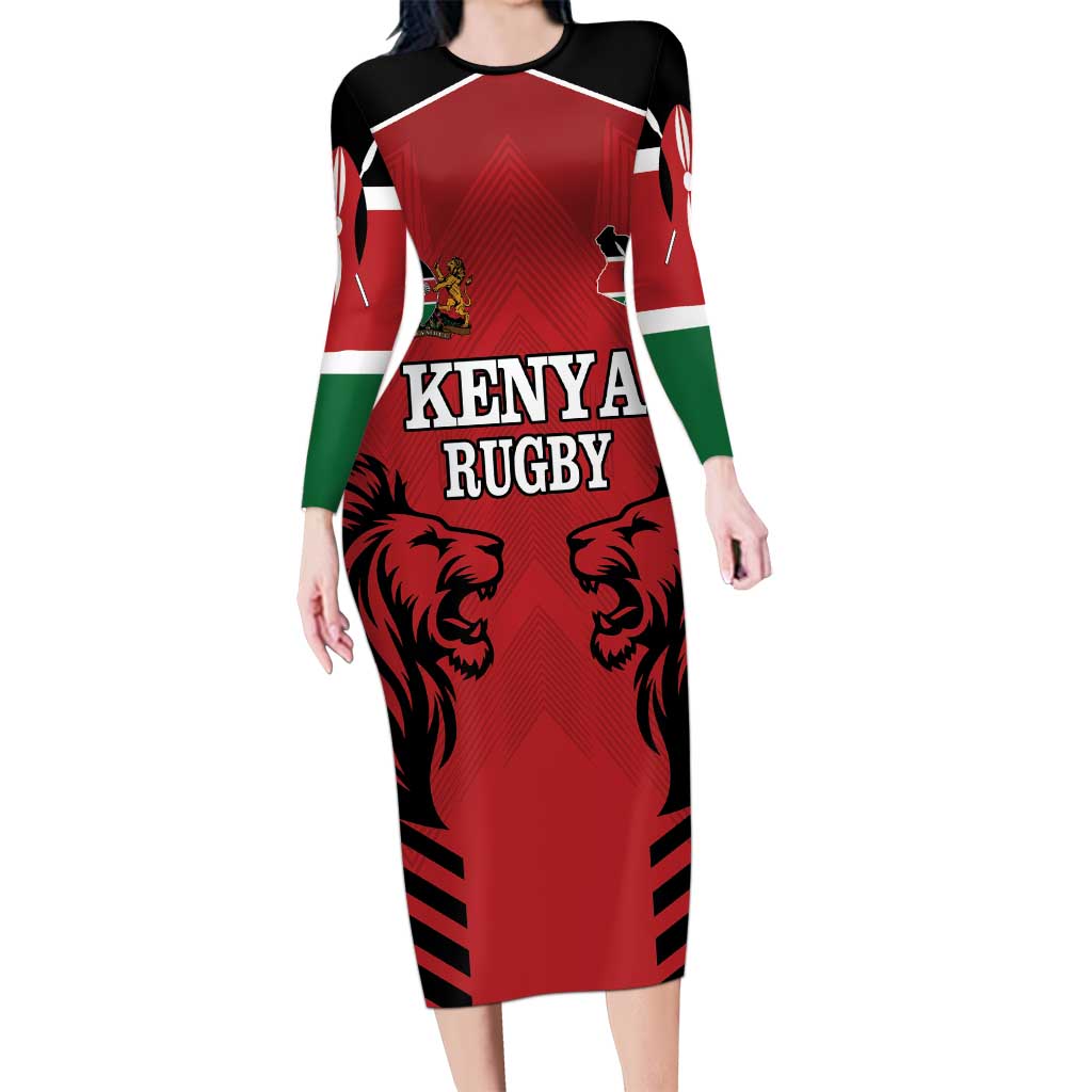 Custom Kenya Rugby Long Sleeve Bodycon Dress African Lion Unique Style - Wonder Print Shop