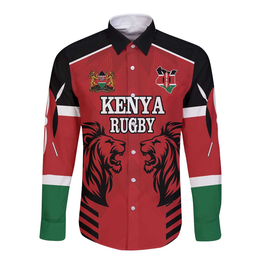 Custom Kenya Rugby Long Sleeve Button Shirt African Lion Unique Style - Wonder Print Shop