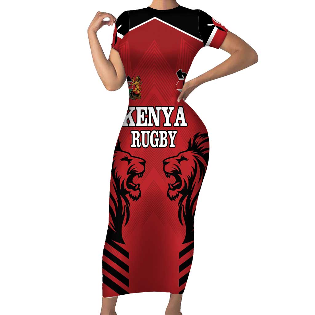 Custom Kenya Rugby Short Sleeve Bodycon Dress African Lion Unique Style - Wonder Print Shop