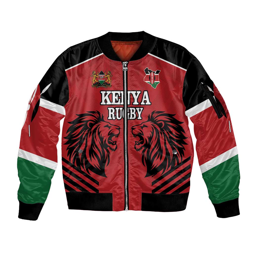 Custom Kenya Rugby Sleeve Zip Bomber Jacket African Lion Unique Style - Wonder Print Shop