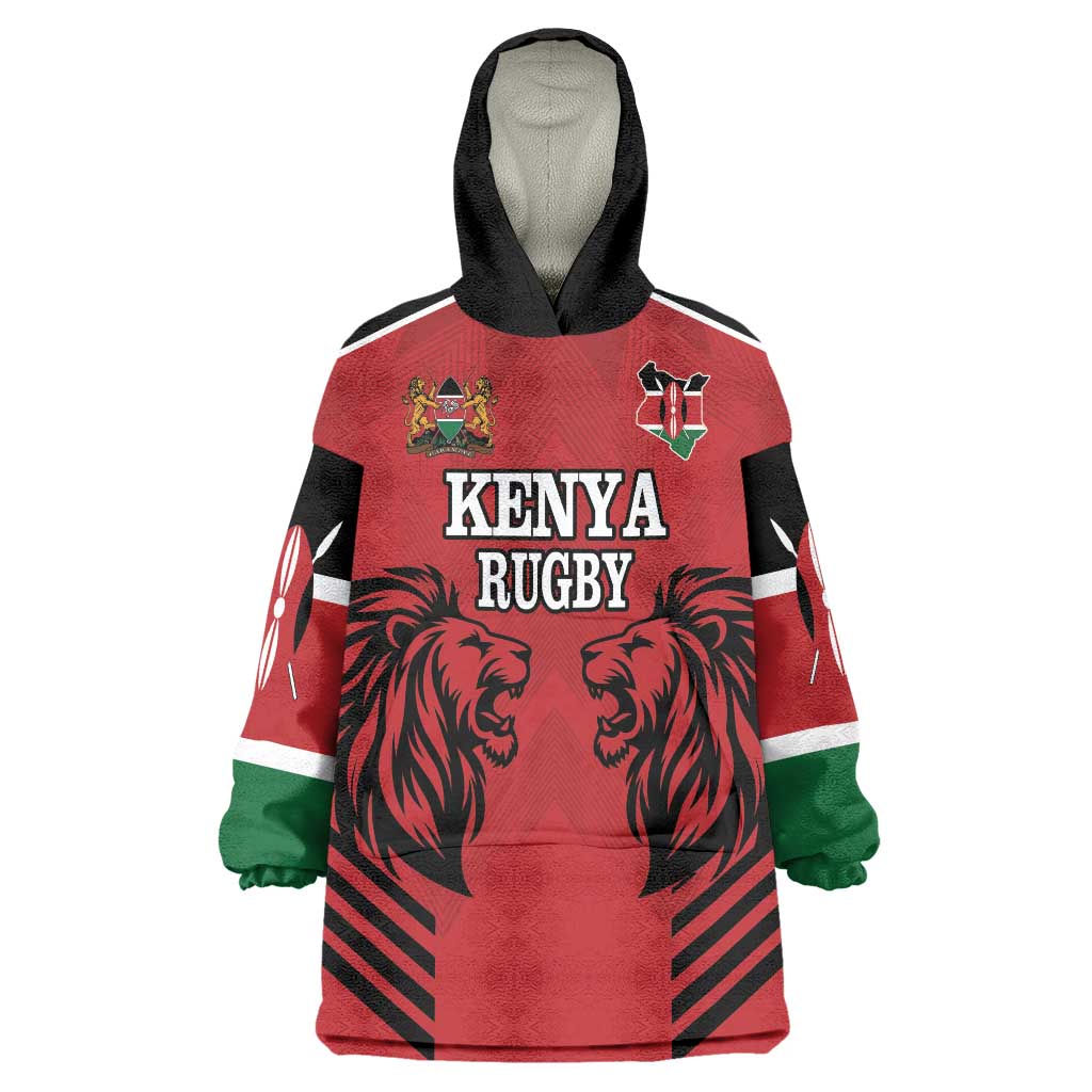 Custom Kenya Rugby Wearable Blanket Hoodie African Lion Unique Style - Wonder Print Shop