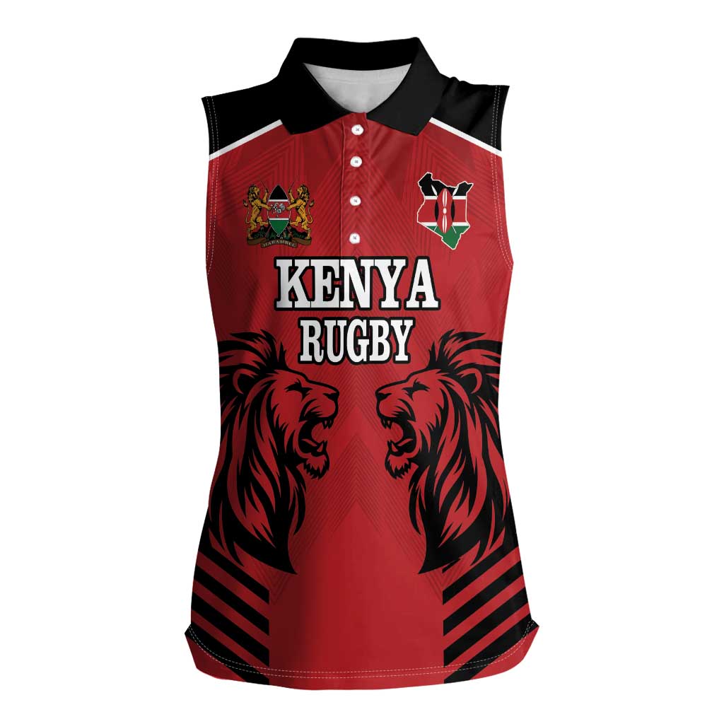 Custom Kenya Rugby Women Sleeveless Polo Shirt African Lion Unique Style - Wonder Print Shop