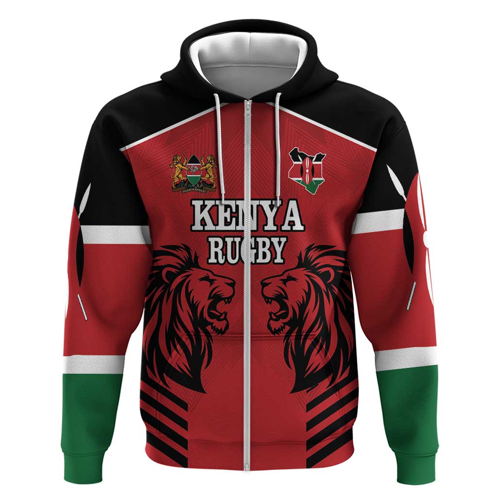 Custom Kenya Rugby Zip Hoodie African Lion Unique Style - Wonder Print Shop