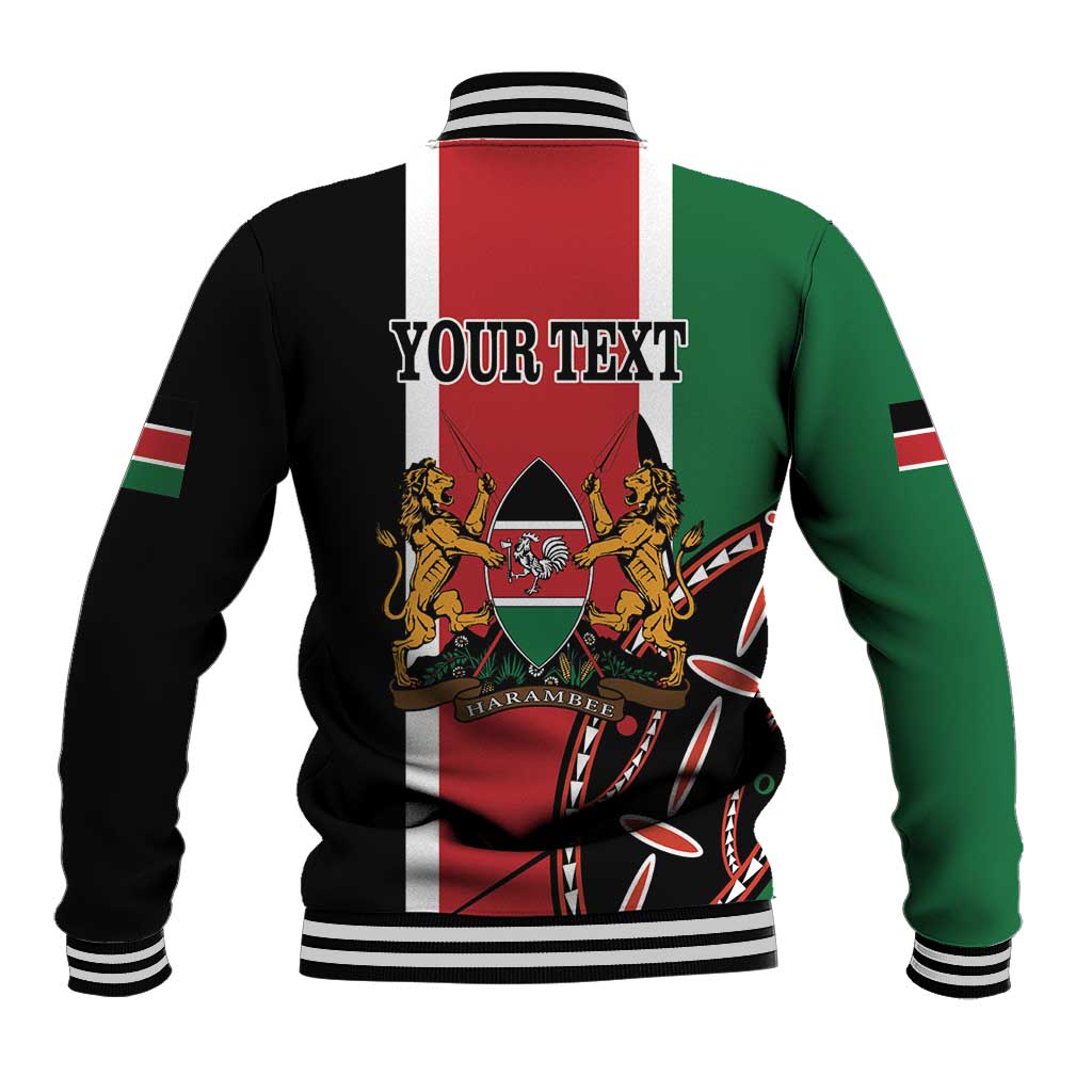 Unisex baseball jacket with YOUR TEXT back print, coat of arms crest, striped rib trim