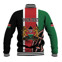 Unisex baseball jacket with YOUR TEXT back print, coat of arms crest, striped rib trim