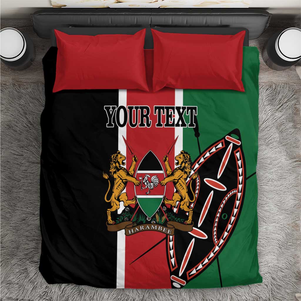Kenya flag bedding set with red, black, and green duvet and two red pillowcases