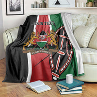 Kenya independence blanket with red, white, and green flag design and custom “YOUR TEXT”.