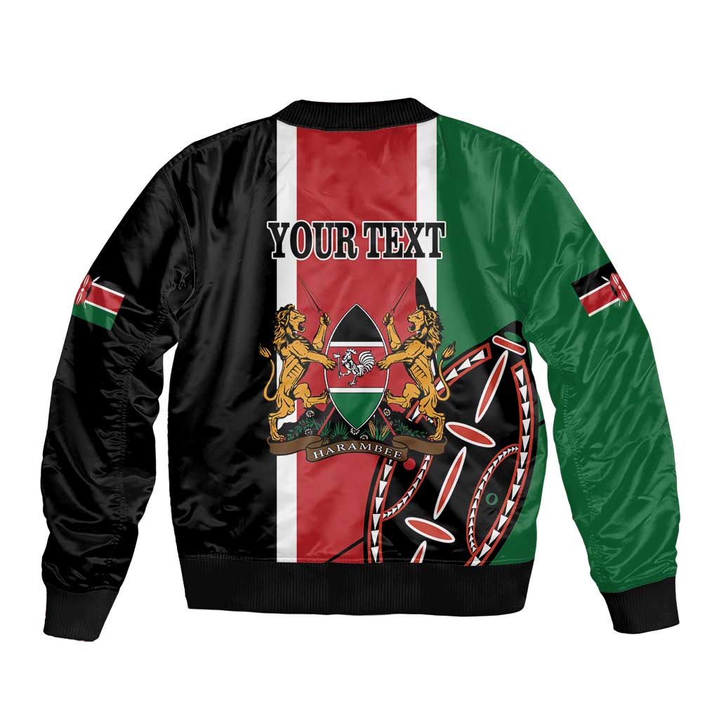 Multicolor bomber jacket with Kenya flag design and centered YOURTEXT text