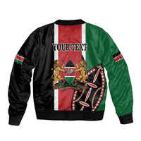 Multicolor bomber jacket with Kenya flag design and centered YOURTEXT text
