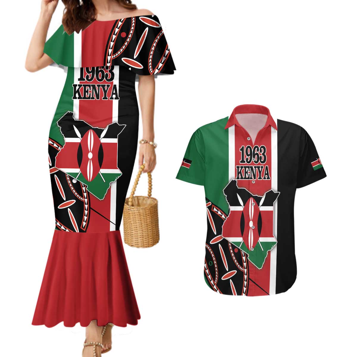 Personalized Kenya Independence Day Couples Matching Mermaid Dress and Hawaiian Shirt Let Us All Pull Together - Wonder Print Shop