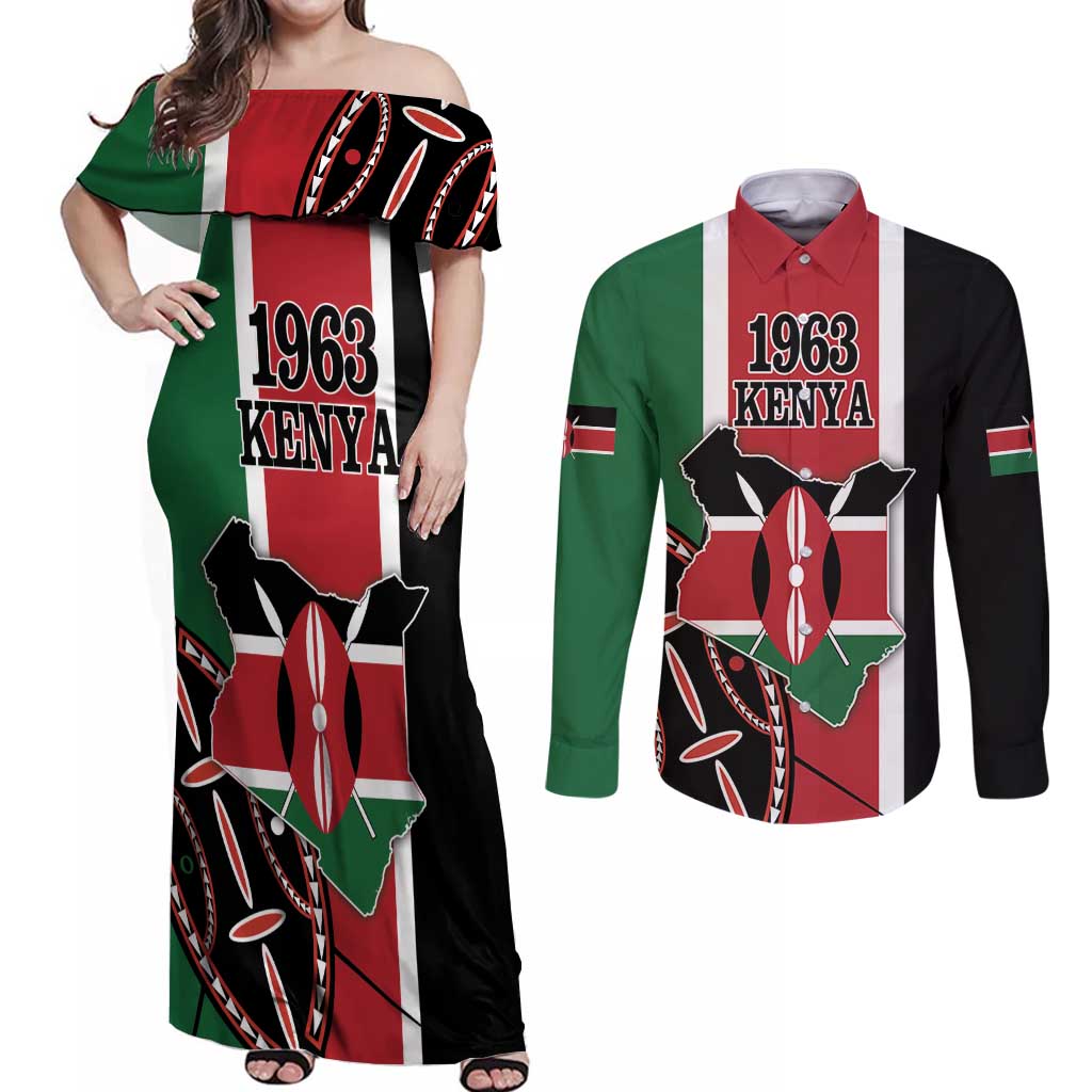 Personalized Kenya Independence Day Couples Matching Off Shoulder Maxi Dress and Long Sleeve Button Shirt Let Us All Pull Together - Wonder Print Shop