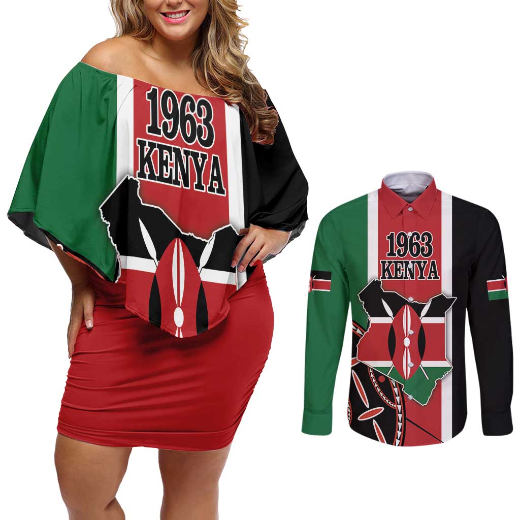 Personalized Kenya Independence Day Couples Matching Off Shoulder Short Dress and Long Sleeve Button Shirt Let Us All Pull Together - Wonder Print Shop