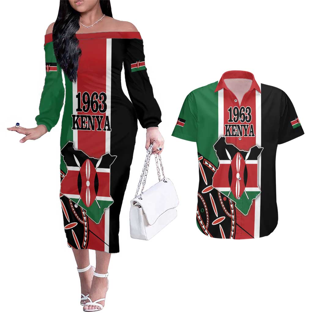 Personalized Kenya Independence Day Couples Matching Off The Shoulder Long Sleeve Dress and Hawaiian Shirt Let Us All Pull Together - Wonder Print Shop