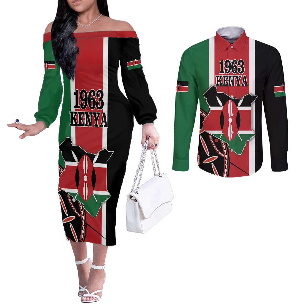 Personalized Kenya Independence Day Couples Matching Off The Shoulder Long Sleeve Dress and Long Sleeve Button Shirt Let Us All Pull Together